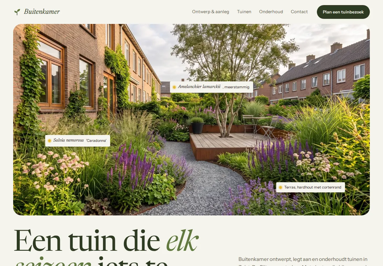 Homepage van de template Buitenkamer Tuinen