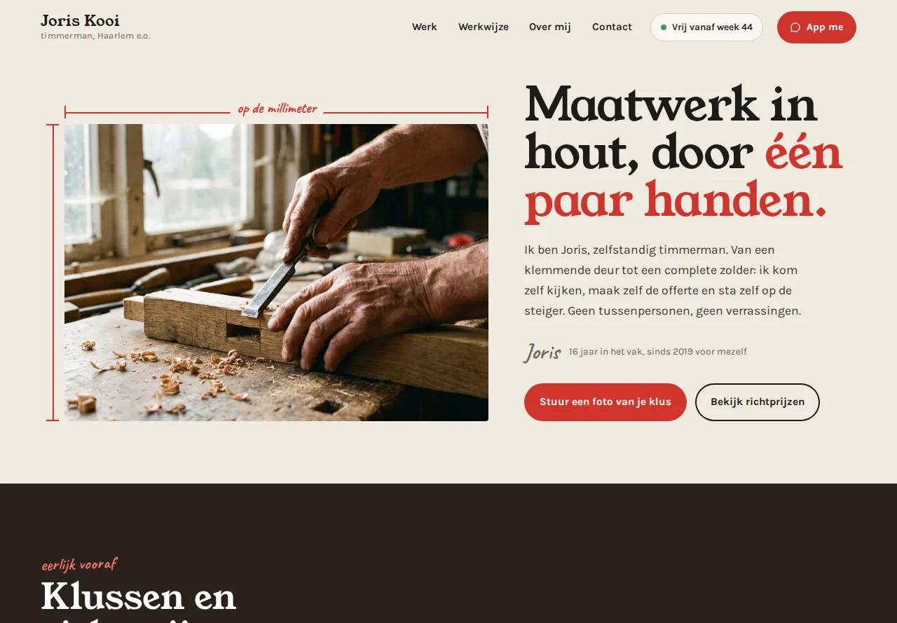 Homepage van de template Joris Kooi Timmerwerk