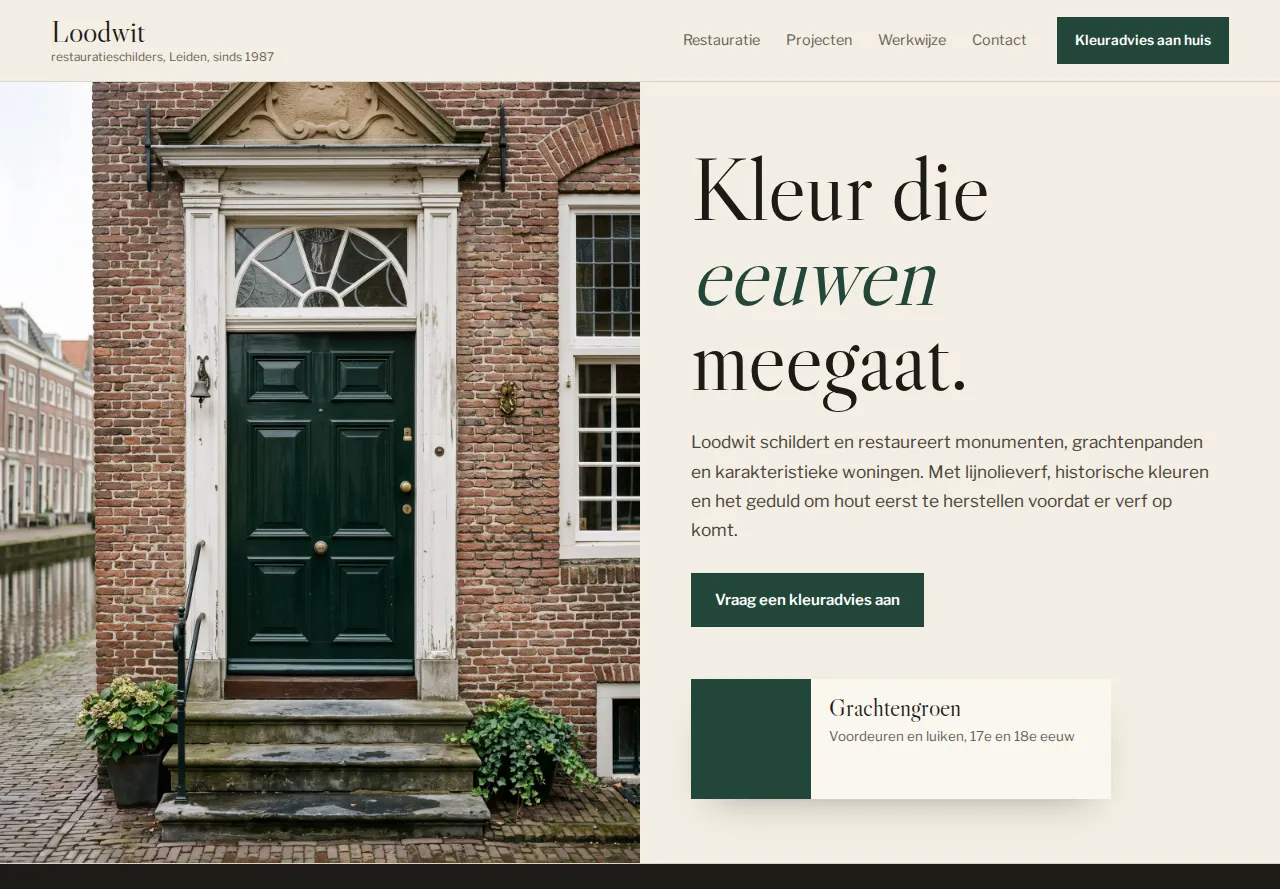 Homepage van de template Loodwit Restauratieschilders