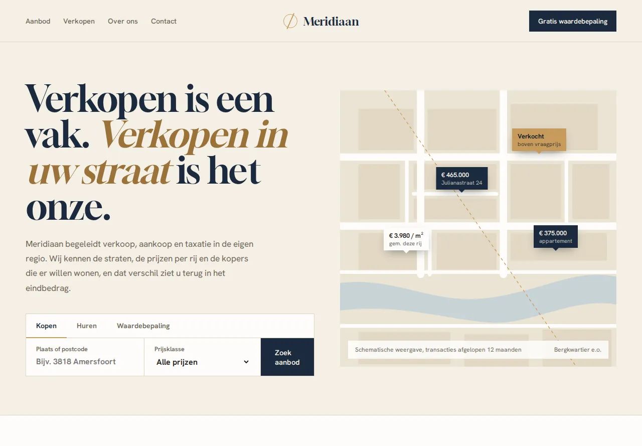 Homepage van de template Meridiaan Makelaardij