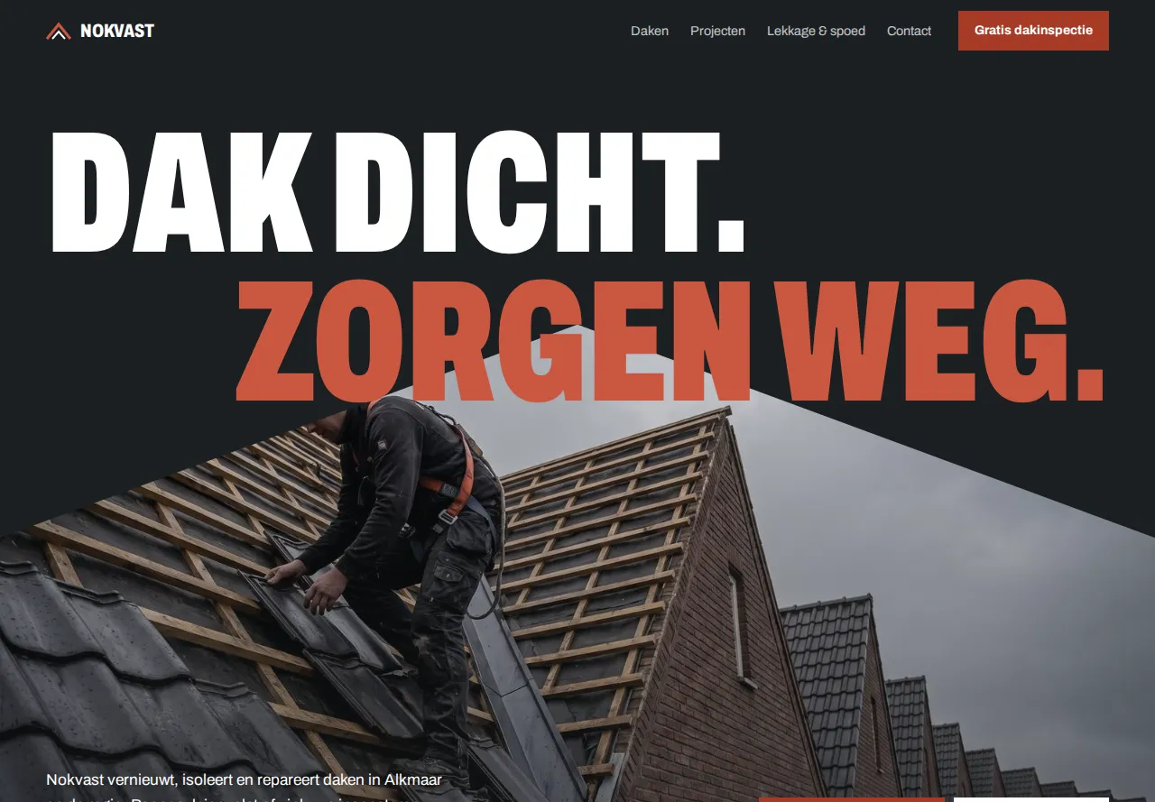 Homepage van de template Nokvast Dakwerken