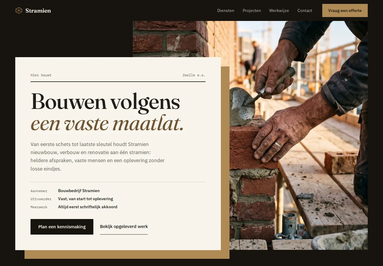 Homepage van de template Bouwbedrijf Stramien
