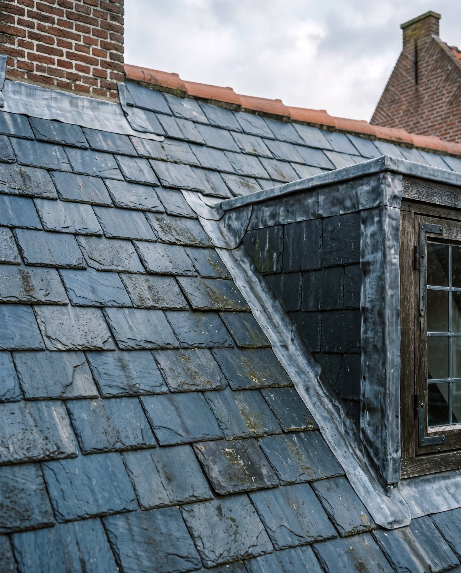 Leien dak met loodwerk